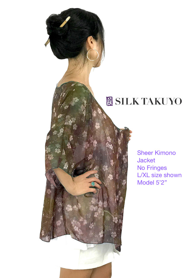 Sheer Kimono Jacket, Night Sakura, Vintage Brown