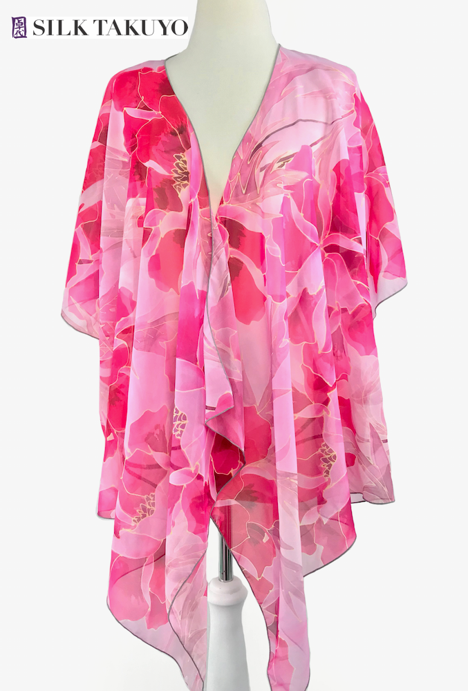 Sheer Kimono Jacket, Pink Peony