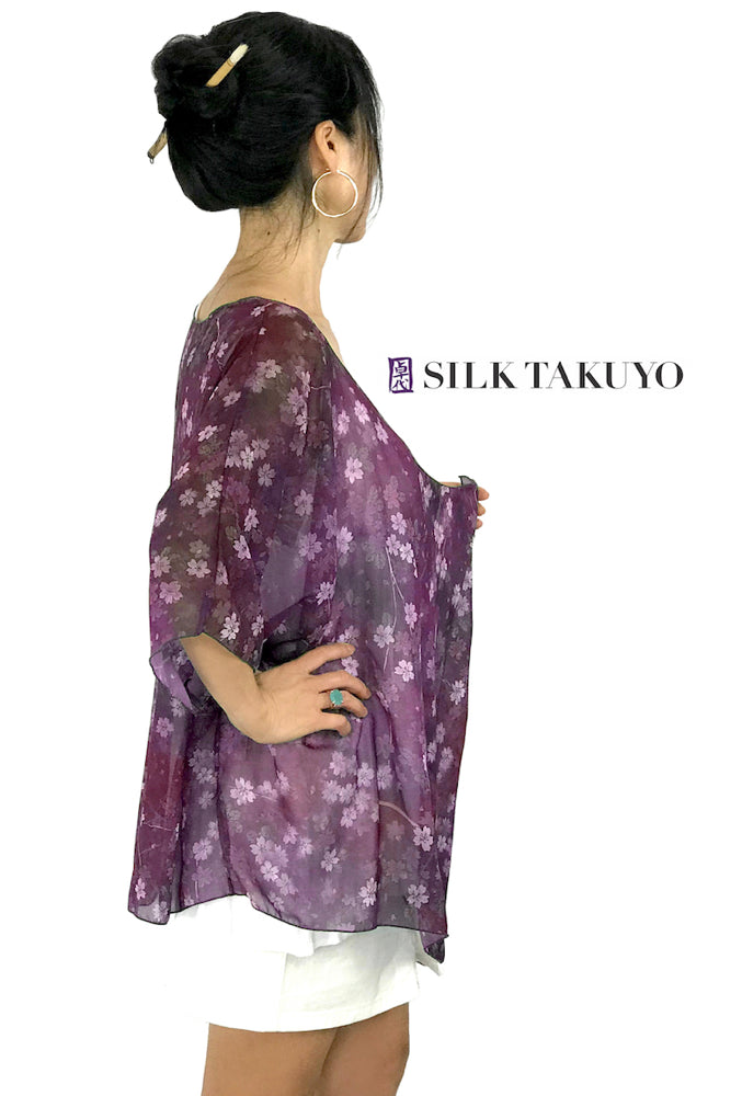Sheer Kimono, Night Sakura, Amethyst