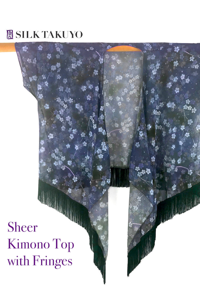 Sheer Kimono, Vintage Peony in Blue Purple