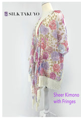 Sheer Kimono, Vintage Peony in Brown