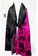Silk Charmeuse Scarf, Karakusa Vines, Reversible Pink and Black