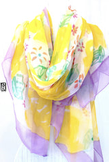 Silk Sarong Shawl, Yellow Rose Garden Party