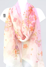 Silk Shawl, Spring Cherry Blossoms in Pastel Pink