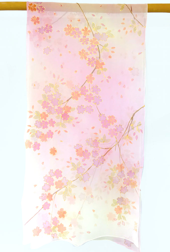 Silk Shawl, Spring Cherry Blossoms in Pastel Pink