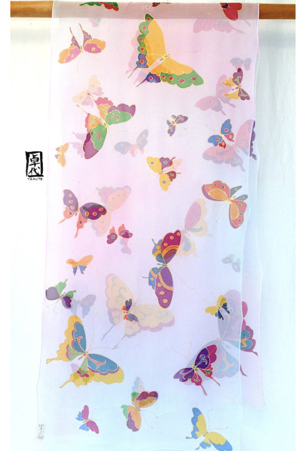 Silk Shawl, Pink Kimono Butterfly