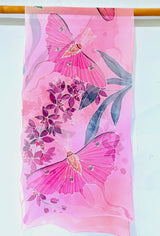 Silk Shawl, Pink Luna Moth and Purple Orchid