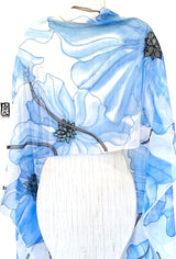 Silk Shawl Wrap Blue, Ethreal Poppy
