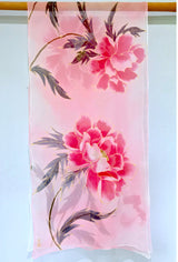 Silk Shawl Wrap, Kimono Peony in Pink and Gray