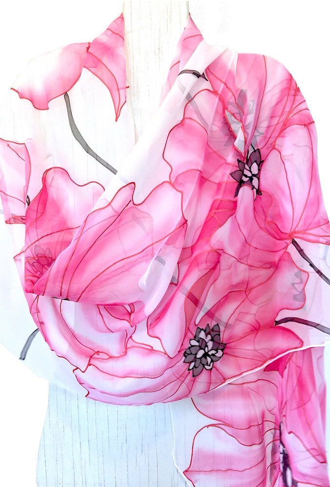 Silk Shawl Wrap Pink, Ethreal Poppy