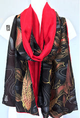 Silk Shawl Wrap, Red Koi Reversible