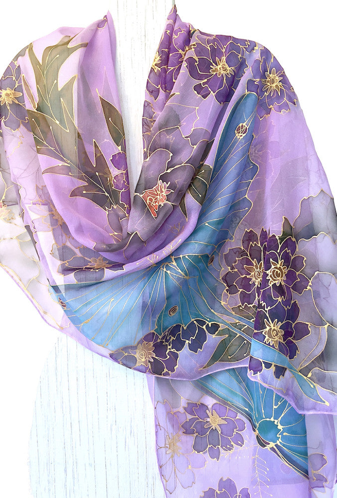 Silk Wrap, Purple Midnight Luna Moths