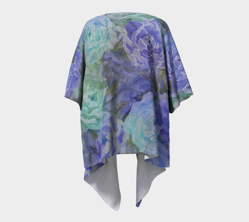 Sheer Kimono, Vintage Peony in Blue Purple